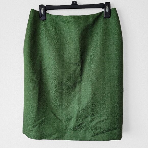 NWOT Albert Nipon Silk Wool Blend Dark Green Vintage Pencil Skirt - Picture 1 of 8